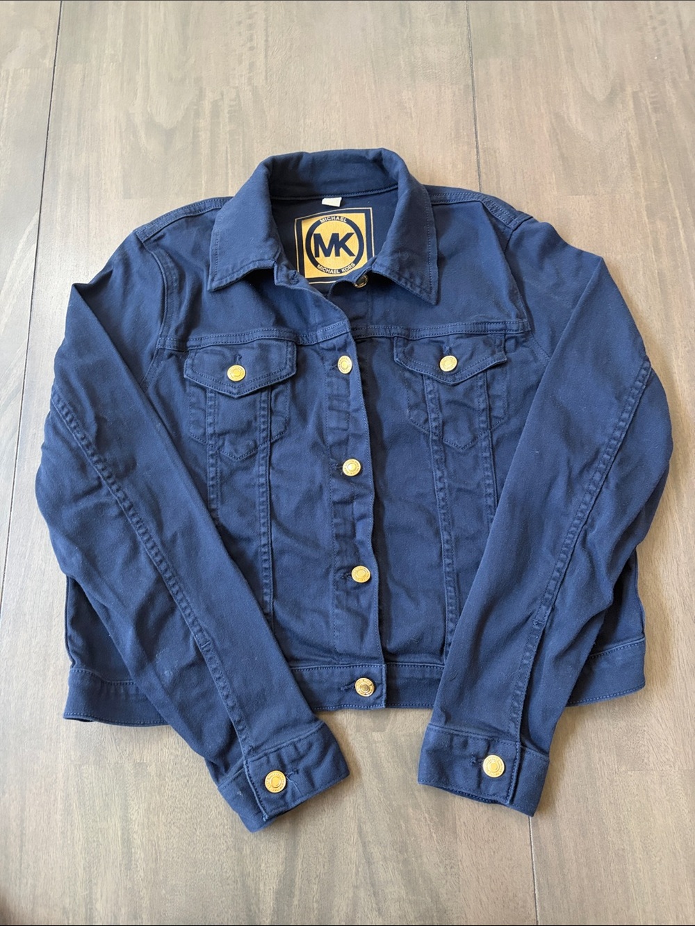 Michael Kors Dark Navy Denim Jacket with Gold Buttons